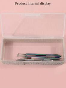 1pc Shiny Full Rhinestone Nail Art Storage Box, Nail Tool Storage Box, Suitable For Nail Files, Gel Pens, Nail File Storage Rack, Nail Brush Storage Box, Stationery Storage Box, Gel Nail Brush Sponge Storage Box - Multicolor - View 4