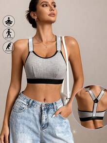 Runway Rest 1pc Women's Solid Color Comfortable Racerback Sports Bra - Grey - View 1