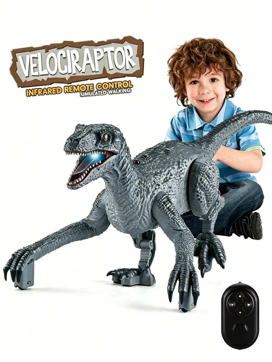 1pc Remote Control Dinosaur Toy, Realistic Dinosaur Toy For 3-5 Years, 5-7 Years, 8-12 Years, 10-12 Years Old Children, 2.4GHz RC Velociraptor Dinosaur Robot Toy With Walking Function, Realistic Sound, Demo Mode, Suitable For Jurassic Christmas Gifts, For Boys, For Children 3+ Years Old - 彩色 - 查看 1