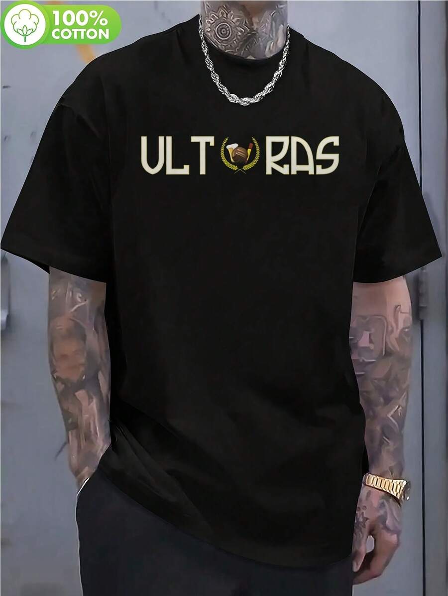 Camiseta negra de ultras con logo, lavable, de manga corta, ideal para entrenamientos y como regalo para los aficionados al fútbol. - Negro - Ver 1