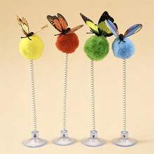 3pcs Butterfly Interactive Cat Spring Ball Toys - Random Color, Suction Cup Design, Battery-Free, Durable Material, Suitable For All Cat Breeds Interactive Self-Entertainment. Pet Entertainment | Fun Design - Multicolor - View 3