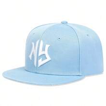 1 Pieza Gorra De Béisbol Para Hombres Con Diseño Geométrico Bordado Y Correa Ajustable, Protección Solar, Primavera Y Otoño - Celeste - Ver 7