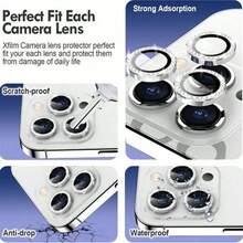 Camera Lens Protector For IPhone 17 Pro Max/17 Pro/17/17 Air/16 Pro Max/16/16 Plus/15 Pro Max/15/14/13/12/1, Shiny Personalized Metal Diamond Ring Design, 9H Hardness Scratch-Resistant, Stylish Phone Accessory, Case Friendly - Silver - View 2