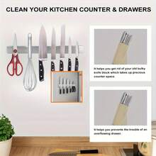 High-Quality Drill-Free Installation 304 Stainless Steel Magnetic Knife Rack - Space-Saving Wall-Mounted Magnetic Strip, Convenient Access And Design, Suitable For Storing Kitchen Knives, Scissors And Mixers, Wall-Mounted Magnetic Knife Rack. - 304 Stainless Steel [silver] - View 3