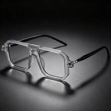 1 Pair Women's Ins Style Matte Gray Lensless Empty Frame Glasses, Double Bridge Octagonal Large Frame Face-Slimming Influencer Photo Decorative Glasses - A - View 8
