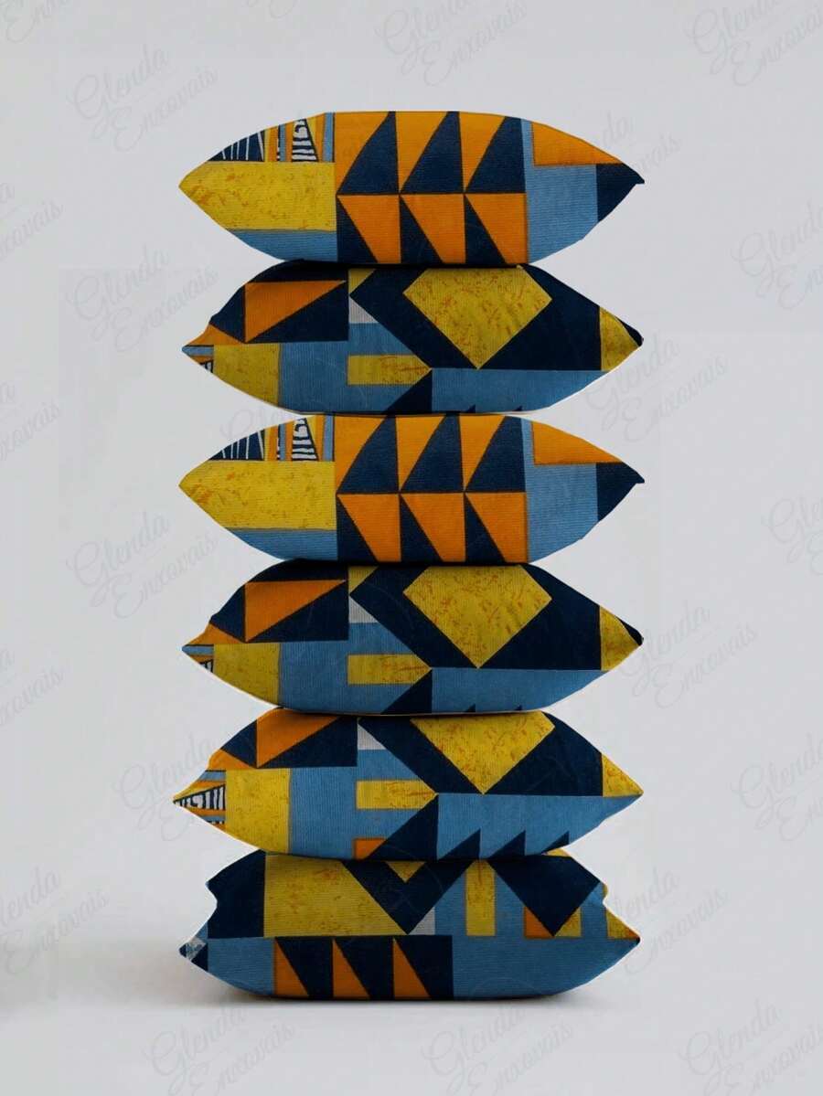 Kit Com 6 Capas De Almofadas Com Zíper 45x45 cm Gorgurinho - AL - geometrica laranja - Visão 1