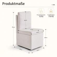 068-Silla de comedor multifuncional con almacenamiento y ruedas, silla de cocina tapizada sin reposabrazos, silla de escritorio giratoria 360°, funda de chenilla color beige oscuro, capacidad de carga de hasta 110 kg (juego de 1) - Blanco - Ver 2