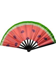 1 Pc D EXCEED Large Folding Hand Rave Fan, Watermelon Print Design, Music Festival, Carnival, Rainbow Outfits, Disco, Neon, Glow Party Decorations - Multicolor - View 9