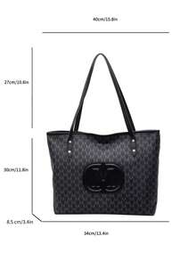 Bolso Tote de Mujer Estilo Europeo y Americano para el Trabajo, Bolso de Hombro de Moda, Bolso de Mano de Gran Capacidad con Estampado Vintage Minimalista - Negro - Ver 4