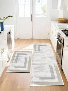 1pc Wabi-Sabi Line Pattern Absorbent Kitchen Mat, Suitable For Kitchen, Living Room Carpet, Non-Slip Bathroom Mat, Laundry Room, Bedroom, Indoor/Outdoor, Office, Lobby, Door Mat, Area Rug, Holiday Decor, Hallway Carpet, Study And Gaming - Light Grey - View 2