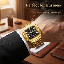 Đồng hồ nam BINBOND 1 chiếc dây thép không gỉ, kim và vạch số dạ quang, lịch ngày, mặt vuông, máy quartz, phong cách sang trọng, quà tặng sinh nhật lễ hội và công việc - Nhiều màu - Xem 3