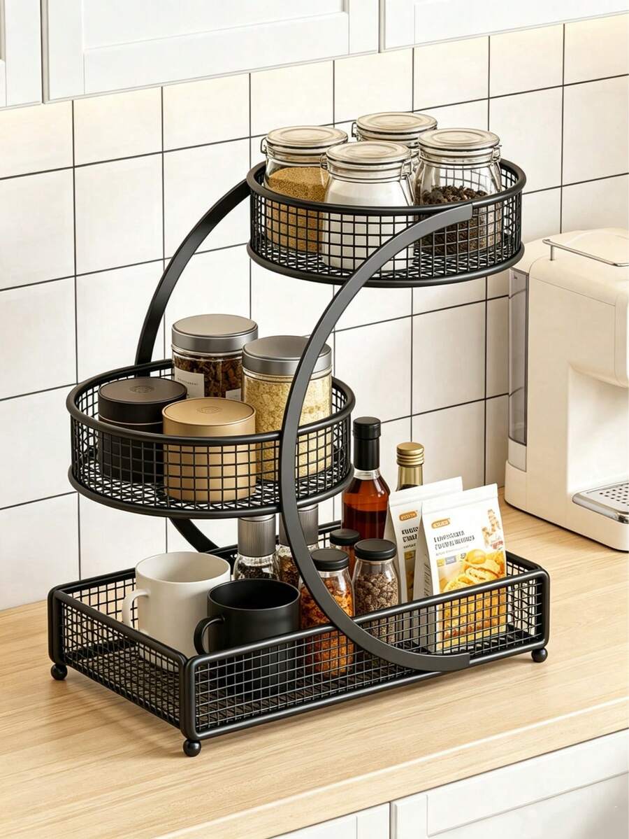 1 chiếc kệ lưu trữ mỹ phẩm bằng kim loại nhẹ không cần lắp ráp, phù hợp cho bàn trang điểm và mặt bàn phòng tắm - hoàn hảo để đựng son môi, sản phẩm chăm sóc da, v.v., kệ lưu trữ mặt bàn|Thẩm mỹ hiện đại|Kệ kim loại bền, kệ lưu trữ phòng tắm - màu đen - Xem 1