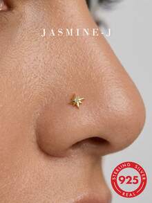 1pc S925 Sterling Silver Mini Face Piercing Jewelry, Gold Nose Stud, Nose Ring, Hypoallergenic Pure Silver, Teardrop Nose Hoop, Floral Nose Hoop, Octagonal Star Nose Hoop, Versatile, Unique, Unisex Piercing Accessory, Suitable For Daily Wear/Party Wear - Multicolor - View 1