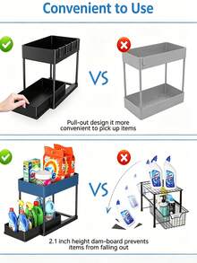 1pc Under Sink Storage Rack, Pull-Out Sliding Storage Cabinet, 2-Tier Shelf Under Sink Organizer, Suitable For Kitchen And Bathroom, Multi-Functional Storage Rack - Black - View 5