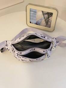 1pc Bowknot Print Chest Bag, Multifunctional Waist Bag Belt Bag, Lightweight Waist Bag, Adjustable Shoulder Strap Crossbody Bag, Large Capacity Multi-Pocket One Shoulder Bag, Suitable For Students/Girls/Young People, Applicable For Fitness Running Travel Hiking Jogging Shopping Outdoor Sports Daily Use - Purple - View 5
