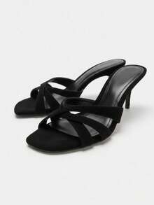 2026 Spring/Summer New Women's Mesh Material Open Back Round Toe Stiletto High Heel Sandals - Black - View 5