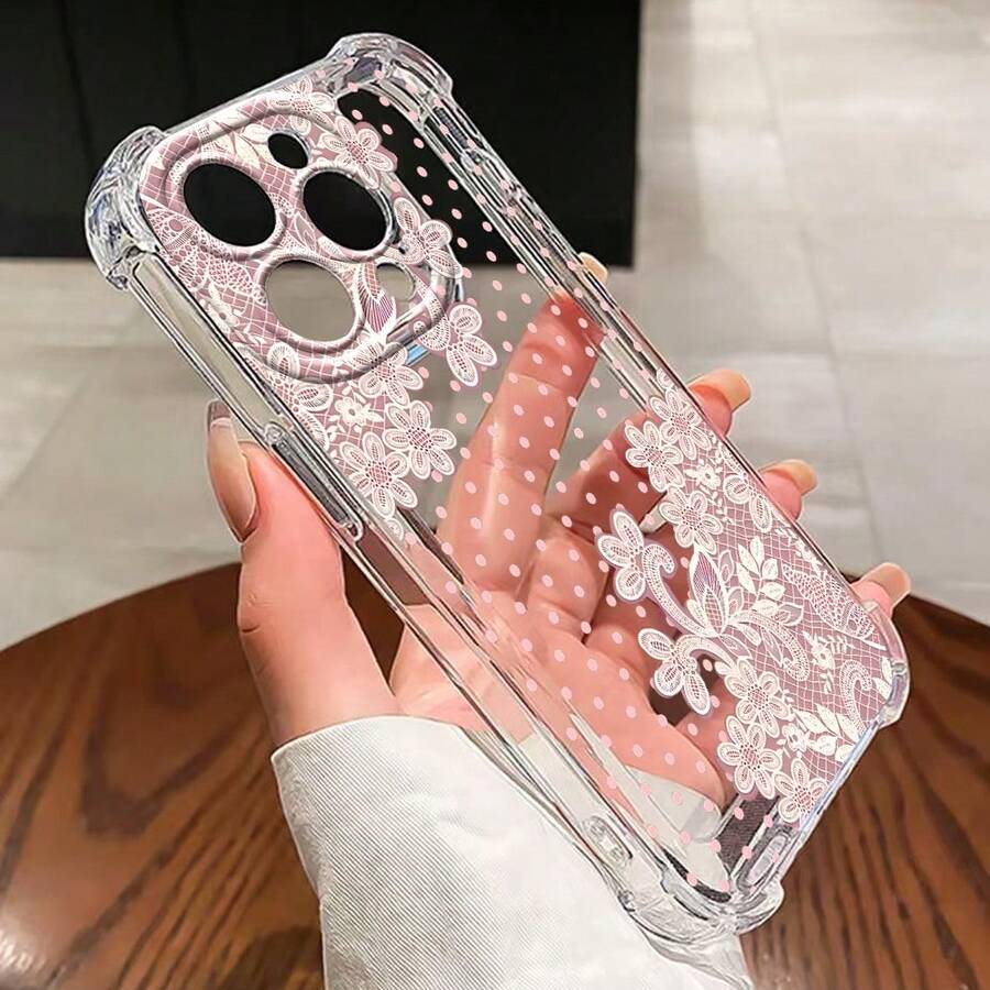 1件新款極簡蕾絲四角防摔彩繪透明TPU保護殼,適用於Apple系列、Series、Apple 17 Pro Max、16 Plus、16 Pro Max、16 Pro/11、15 Pro Max、14 Pro Max、Galaxy S25 Ultra、S24 FE、S23 Plus、SAM A55、A25、A15、A06、A04E、C15、Hot30i、Note14 - 無色 - 查看 1