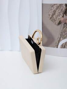 Women's Evening Clutch Bag, Rectangular Hard Shell Clutch, Spiral Curved Gold Top Handle, Detachable Crossbody Chain, Suitable For Dinner Date Cocktail Party Wedding - White - View 5