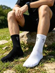 Men's Cross Design Sports Casual Socks, Breathable And Sweat-Absorbing, Versatile Style - Multicolor - View 1