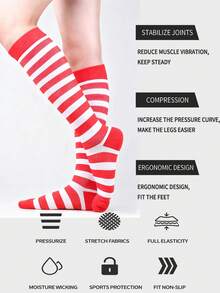 4/1 Pair Striped Minimalist Breathable Moisture-Wicking Compression Knee-High Socks For Running, Cycling, Hiking - Multicolor - View 7