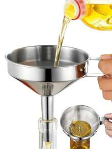 1 Set Corong Stainless Steel, Saringan Corong Anti Bocor Minyak, Alat Menuang Minyak Dapur dengan Diameter Besar untuk Penggunaan Rumah Tangga, dan Saringan Klasifikasi Merupakan Corong Serbaguna - MultiWarna - View 1