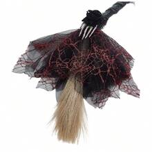 Halloween Witch Broom Gothic Roses Skeleton Hand Witch Broomstick Masquerade Party Favor Booth Accessories - Black - View 3