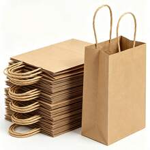 Kraft Paper Gift Bags With Handles For Birthday Party, Wedding Favors & Christmas, Sturdy Brown Paper Wrapping Bags With DIY Printable Blank Surface(8.2*5.9*3.1in) - View 1