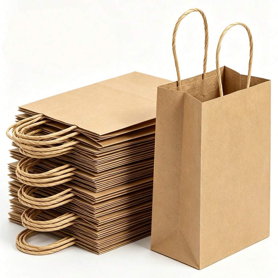 Kraft Paper Gift Bags With Handles For Birthday Party, Wedding Favors & Christmas, Sturdy Brown Paper Wrapping Bags With DIY Printable Blank Surface(8.2*5.9*3.1in) - View 1