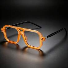 1 Pair Women's Ins Style Matte Gray Lensless Empty Frame Glasses, Double Bridge Octagonal Large Frame Face-Slimming Influencer Photo Decorative Glasses - A - View 5