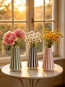 1pc Creative Striped Vase, Multi-Color Desktop Decor, Vanity Centerpiece, Aesthetic Room Decoration, Floral Arrangement Ornament, Home Gift Idea, Modern Minimalist Style, Living Room Decor - Multicolor 1 - View 3