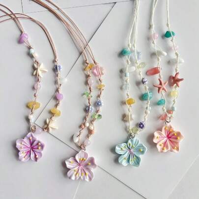 4pcs/Set New 4-Color Natural Stone Bead Handmade Woven Rope Necklace Fashionable Multi-Functional Choker Chain Women's Accessory