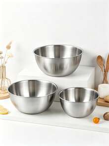 5pcs Stainless Steel Rolled Rim Mixing Bowls, Multi-Size Stackable Kitchen Bowls For Baking, Mixing And Food Prep, Durable Cooking Storage Bowls, Ideal Kitchen Gadget, Christmas Gift (1pc/3pcs) - Silver - View 3