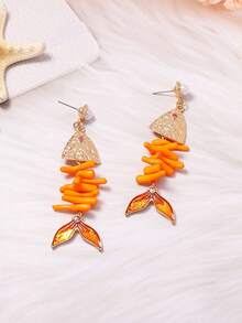 1 par de pendientes de oreja de pez de aleación vintage personalizados con coral, diseño de moda exagerado de nicho de lujo para mujer - Pendientes de pez - Ver 5