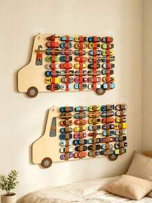 Children's Racing Theme Wall-Mounted Storage Bag, Large Capacity Fabric Storage Bag (Garage Style), Beige Racing Stripe Design, Suitable For Children's Room And Nursery, Fun Display And Space-Saving - Multicolor - View 3