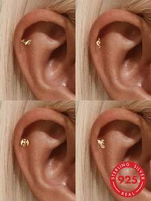 1pc 925 Sterling Silver Cute Fish Shaped Cartilage Earring, Jewelry Gift For Women - Gold - View 16