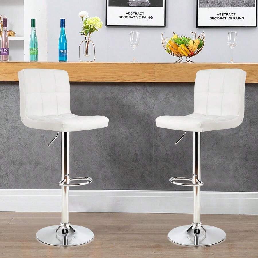 Set Of 2 Square Swivel Adjustable PU Leather Bar Stools With Back And Footrest-White-XY162876 - FXCYMFFHZJMAN1 - View 1