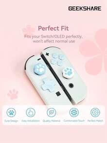 GeekShare Cute Cat Paw D-Pad And Silicone Joystick Cap Set, ABXY Button Covers Compatible With Switch/OLED, Not Compatible With Switch Lite, Not Compatible With Protective Cases - Blue and White - View 4
