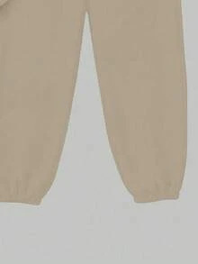Teen Girl Heart Print Crew Neck Sweatshirt And Jogger Pants Casual Set - Khaki - View 5
