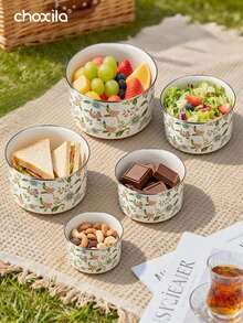 choxila 3/5pcs Nested Storage Bowl Set With Lids, Mixing Bowl Set, Floral Print Enamel Ice Cream Salad Vegetable Prep Bowls, Metal Prep Bowls, Suitable For Baking, Meal Prep, Cooking And Food Serving - View 6
