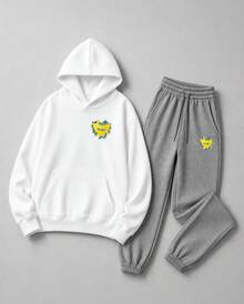 Conjunto Moletom Brazil Coração Brasilidades Estilo Brasil Unissex Agasalho Casual Premium Streetwear Lançamento Envio Imediato Plus Size - Moletom Branco e Calça Cinza - Visão 1