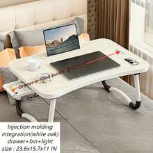 Foldable Bed Desk Table With Cup Holder & Storage Drawer, Large Bed Tray Table For Bed, Sofa, Couch, Reading, Writing, Study, Breakfast & Home Office - White Oak - View 2