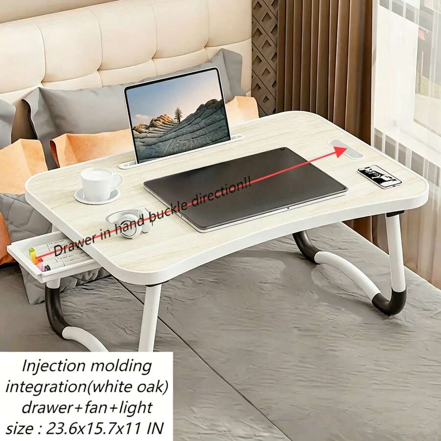 Foldable Bed Desk Table With Cup Holder & Storage Drawer, Large Bed Tray Table For Bed, Sofa, Couch, Reading, Writing, Study, Breakfast & Home Office