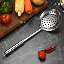 1pc Heavy Duty Long Handle Slotted Spoon, With Hollow Mesh Head, Kitchen Tool, Suitable For Hot Pot, Soup, Cooking Utensils, Modern Cookware, Sturdy Structure, Cooking Tool - Silver - View 6