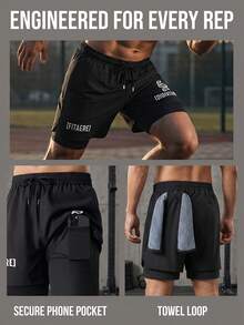 Men's Sports Shorts | Inner Phone Pocket, Back Waist Towel Loop | For Gym Workout, Running Training & Outdoor Activities - Black - View 6