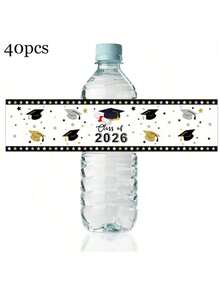 Autocollants pour bouteille d'eau thème remise des diplômes 2026 (10/20/40 pièces), convient pour la fête de remise des diplômes, autocollants de décoration d'emballage cadeau pour bouteille d'eau - multicolore - Voir 4