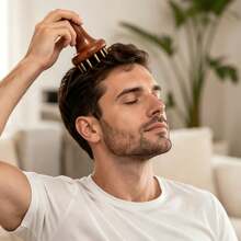 Handheld Wooden Head Massager | Brass Needle Scalp Massage Tool For Relaxation & Tension Relief - Brown - View 4