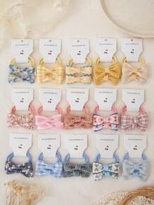 10pcs Pastoral Style Assorted Fabric Bow Headbands Hair Accessories, Suitable For Children - Multicolor - View 3