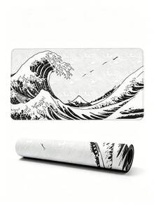 Black White Ukiyo-E Wave Print Extra Large Gaming Mouse Pad, Waterproof Smooth Surface Non Slip Rubber Desk Keyboard Mat For PC Gamer Office Bedroom Table Decor - Multicolor - View 1