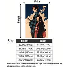 Retro Cloud Background Tanjiro & Nezuko Flannel Blanket Demon Slayer Anime Character Plush Throw Blanket For Couch Bedroom Travel - Colour 1 - View 5
