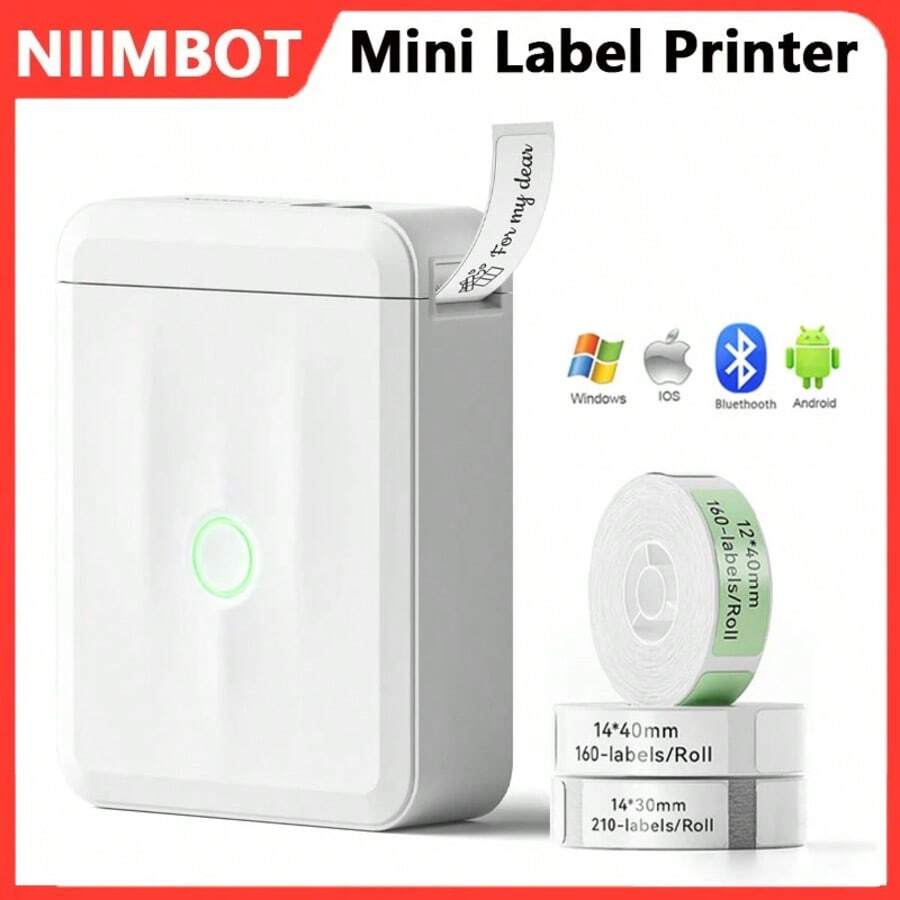 NIIMBOT D110 Mesin Pembuat Label Mini Versi Terbaru dengan Pita, Printer Termal Bluetooth Portabel, Mesin Label Stiker Multi-Templat, Cocok untuk Organisasi Kantor, Dapur Rumah, Sekolah, Putih - MultiWarna - View 1
